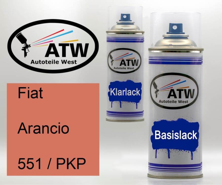 Fiat, Arancio, 551 / PKP: 400ml Sprühdose + 400ml Klarlack - Set, von ATW Autoteile West.